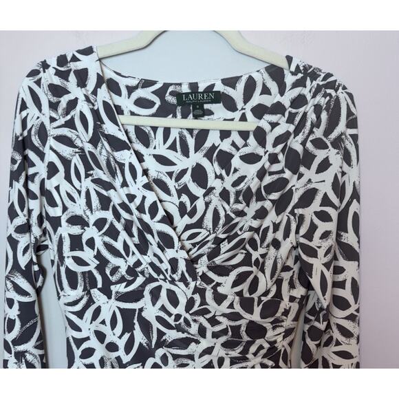 Lauren Ralph Lauren Surplice Dress Women Size 6 Black White V Neck Faux Wrap - Picture 9 of 9